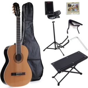 ADM Full Size Nylon-String Classical Guitar with Gig Bag, E-tuner, etc, Student Beginner Kit
